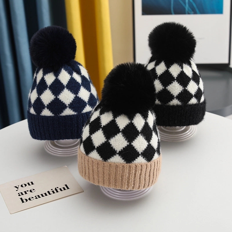 Children Unisex Basic Streetwear Plaid Wool Cap