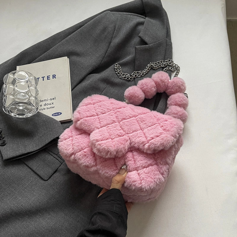 Women's Small Plush Solid Color Elegant Streetwear Plush Square Flip Cover Square Bag