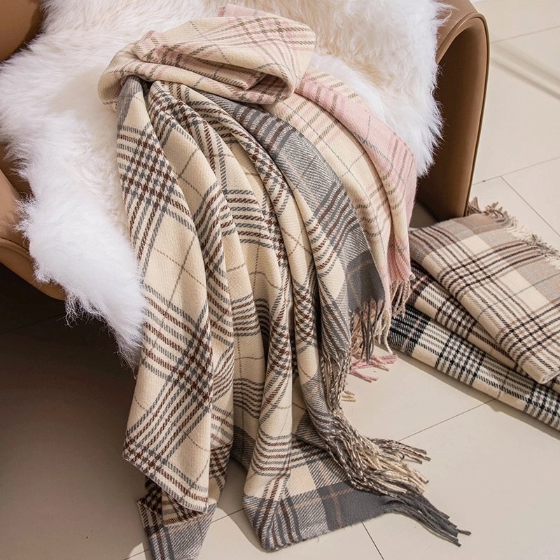 Women's Elegant British Style Plaid Imitation Cashmere Tassel Scarf