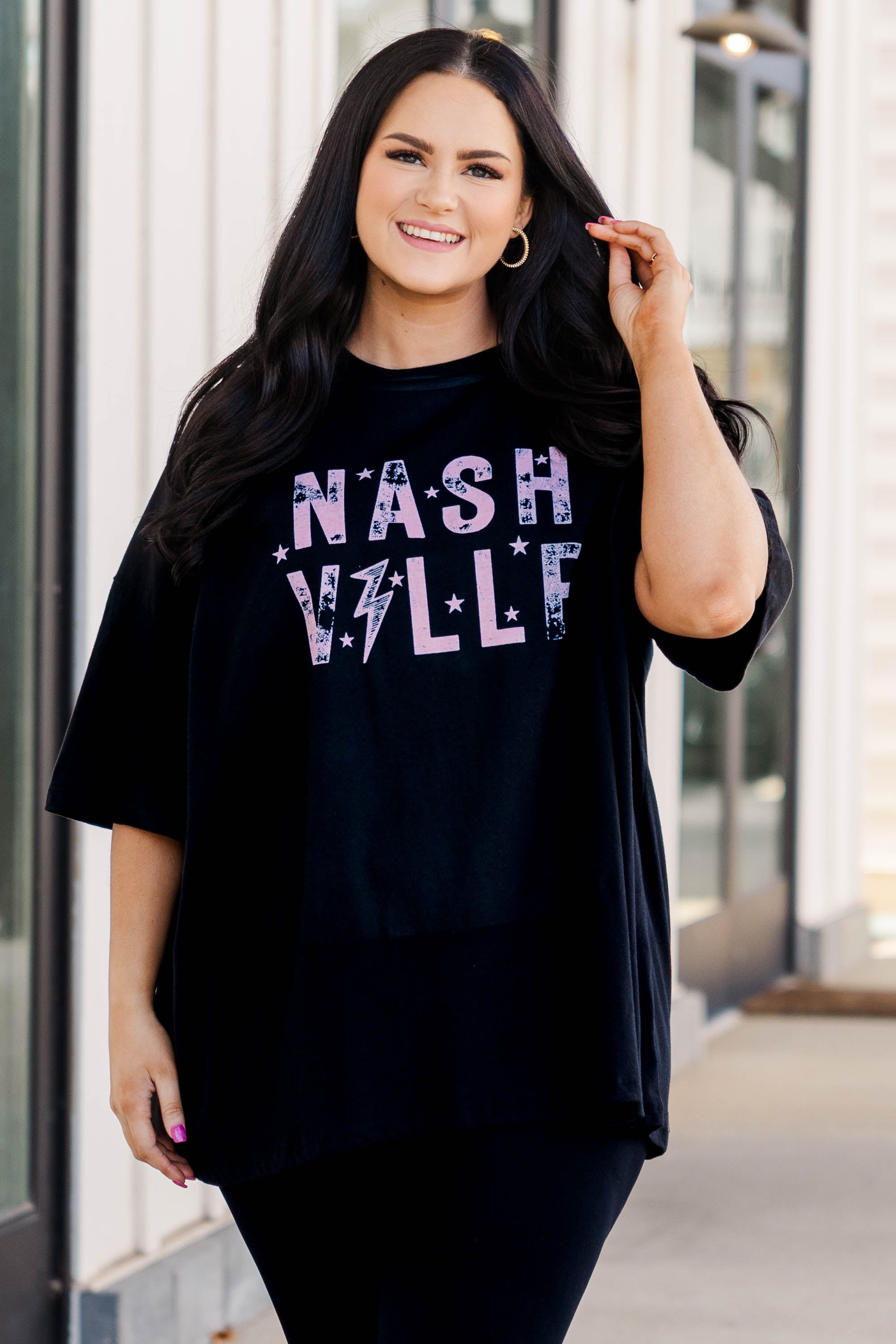 Paint The Town Pink Boyfriend Tee. Black