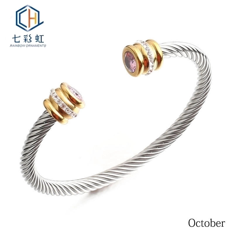 Titanium Steel Bracelet Colorful Diamond Twist Bangle Jewelry
