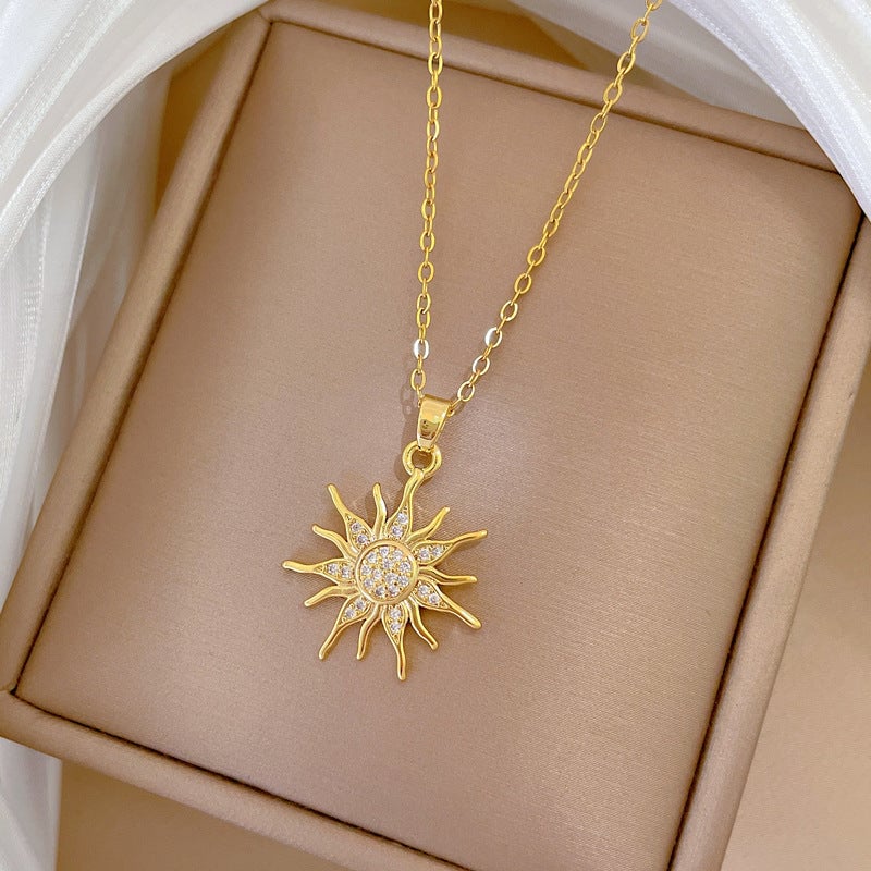 Sunflower Full Diamond Gorgeous Full Diamond Necklace Women'S Versatile Clavicle Chain Titanium Steel