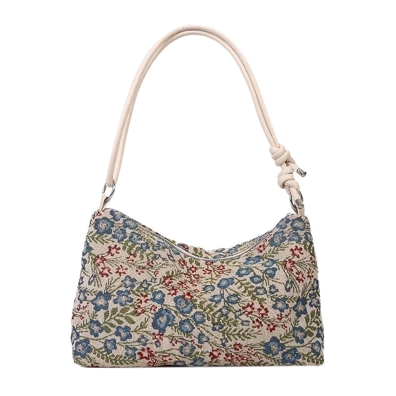 Women's Small Nylon Flower Ethnic Style Zipper Underarm Bag
