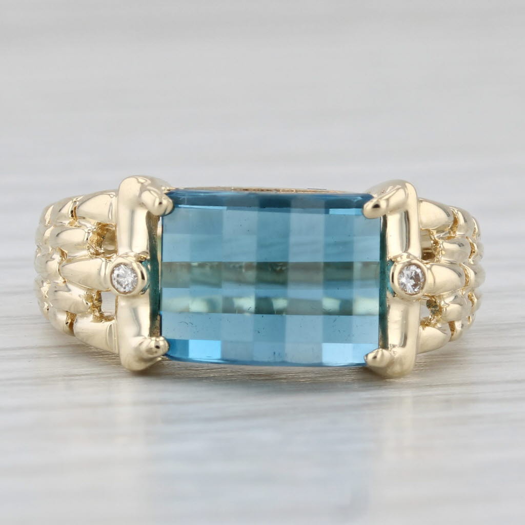 Blue Topaz Diamond Ring 14k Yellow Gold Size 7
