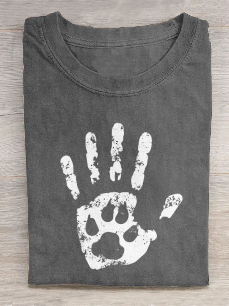 Human Handprints And Dog Footprints For Dog Lovers Art Print Design T-shirt