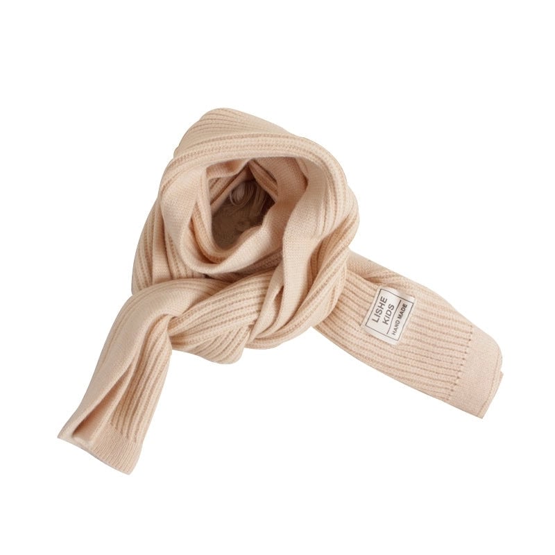 Style Solid Color Vertical Strip Large Label Children's Knitted Scarf Winter New Baby Warm Wool Scarf