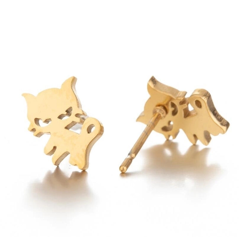 Minimalist Animal Stainless Steel Plating Hollow Out Ear Studs 1 Pair