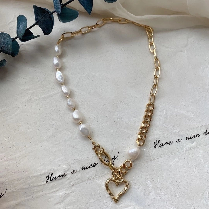 Fashion Cross Heart Shape Titanium Steel Pearl Chain Necklace 1 Piece