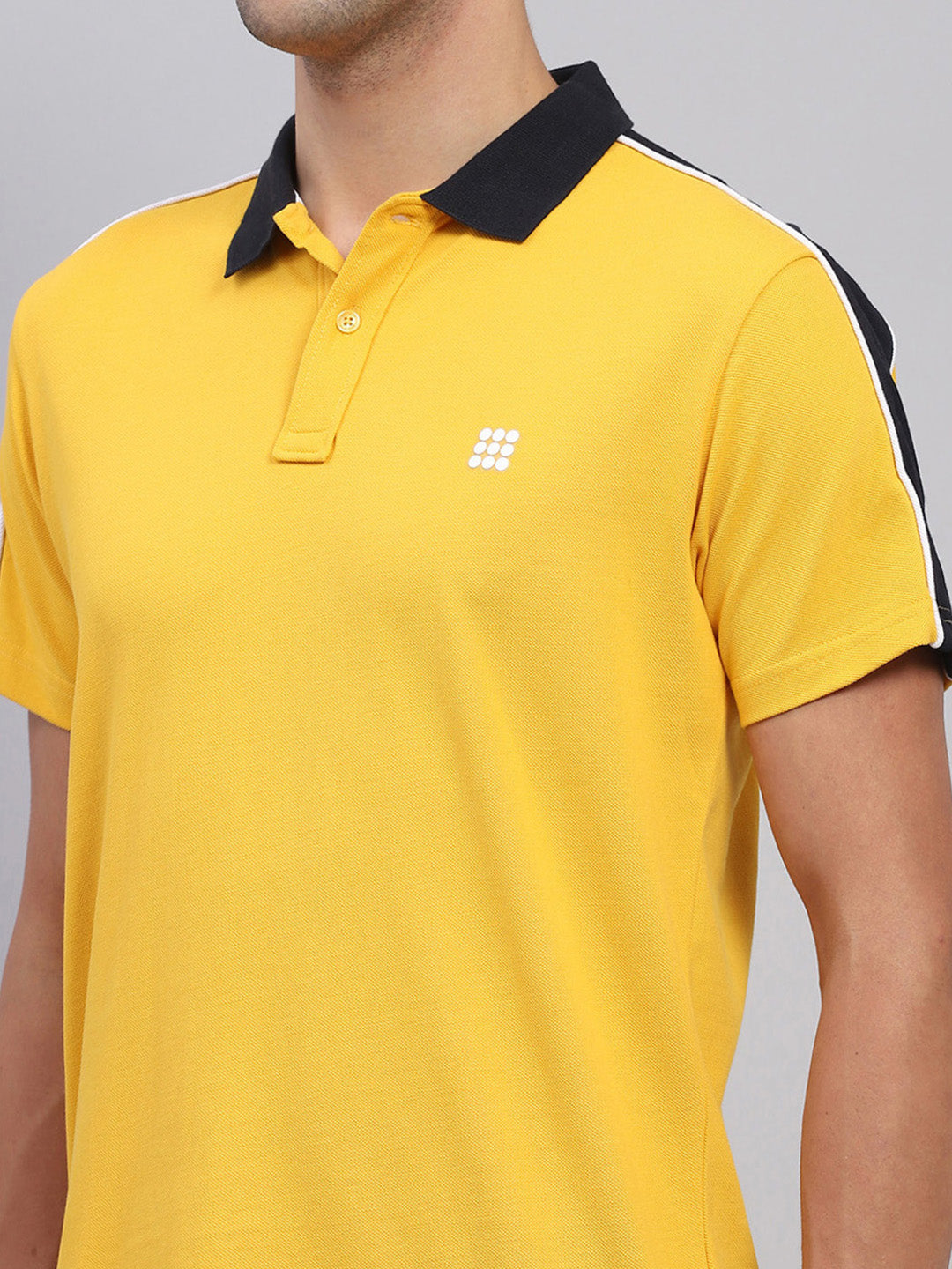 Men Mustard Solid Collar Half Sleeve T-Shirt