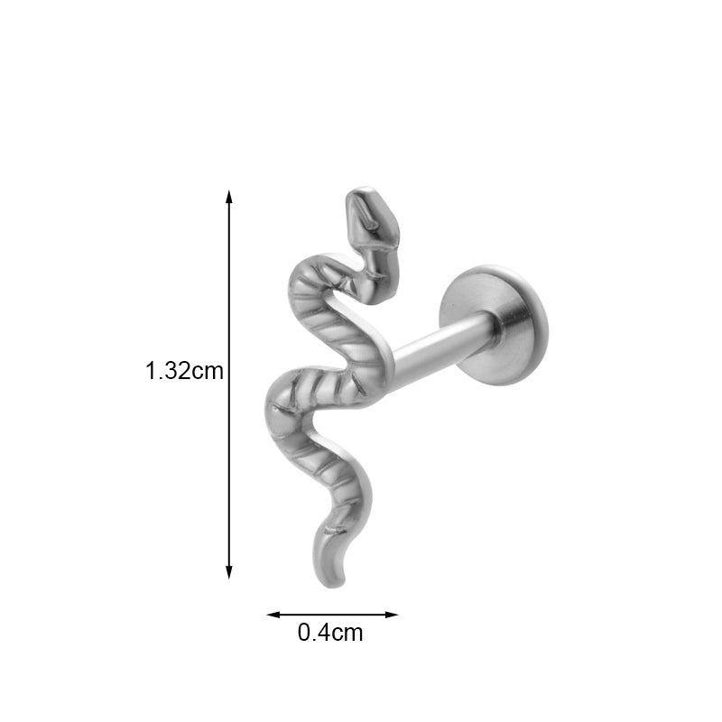 1 Piece Ear Cartilage Rings & Studs IG Style Vintage Style Palm Feather Snake Pure Titanium Plating Inlay Zircon