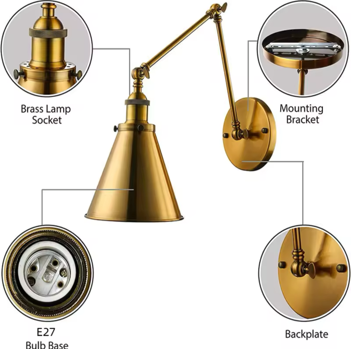 Elegant Brass Wall Sconce with Adjustable Arm