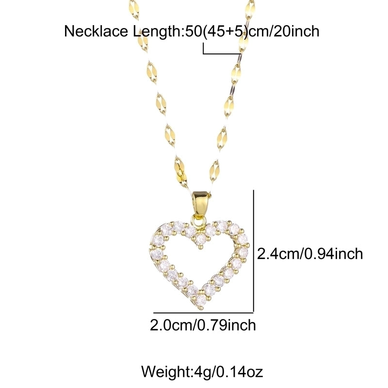 3 Pieces Cute Sweet Cross Moon Heart Shape 201 Stainless Steel Zircon 18K Gold Plated Enamel Plating Inlay Pendant Necklace