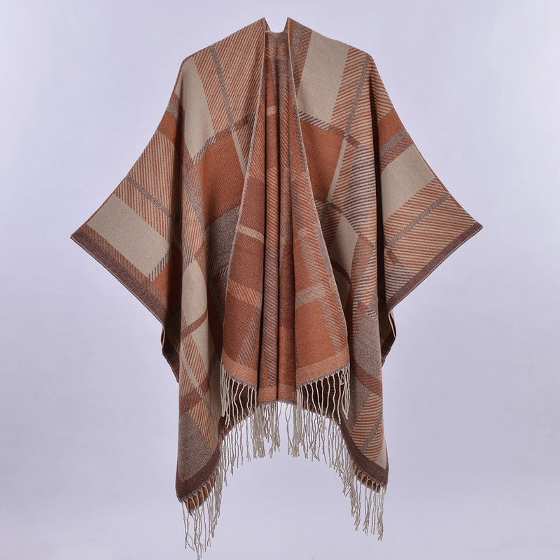 Export Women's Rhombus Tassel Lengthened Hot Selling Imitation Cashmere Shawl Both Sides Available Thickened Cape