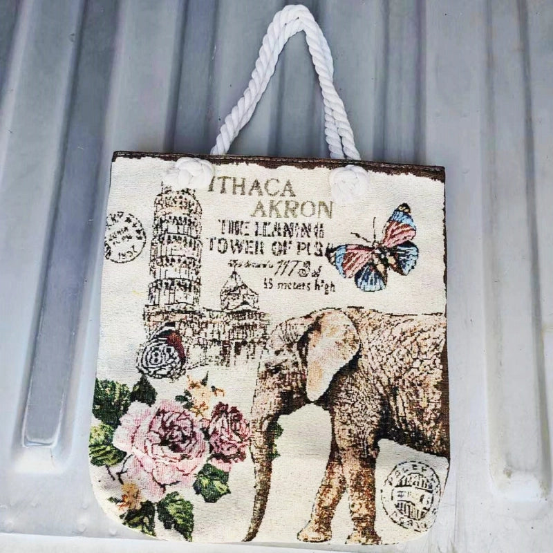 Women's Small Canvas Elephant Streetwear Square Zipper Square Bag