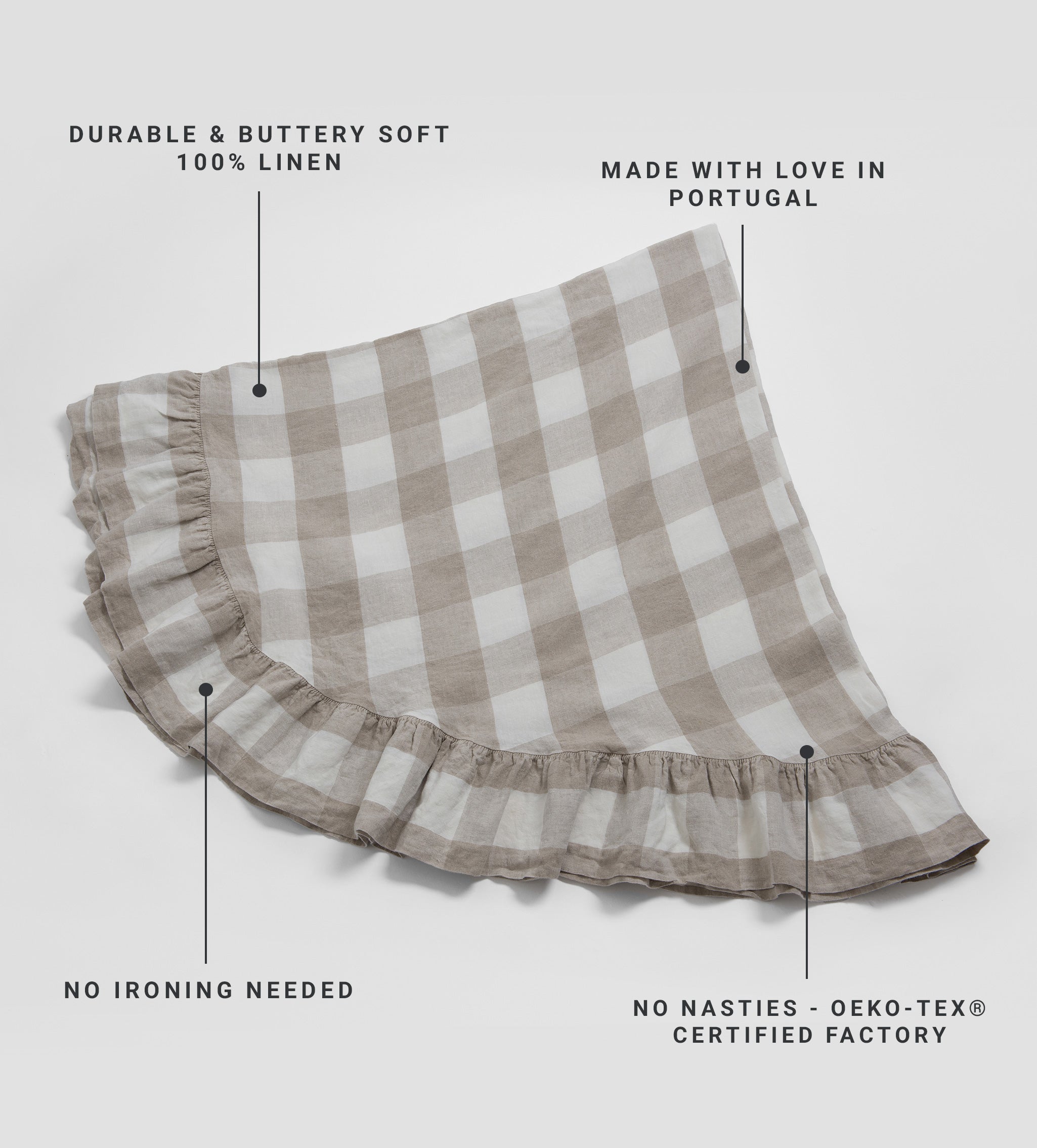 Natural Gracie Gingham 100% Linen Frill Tablecloth