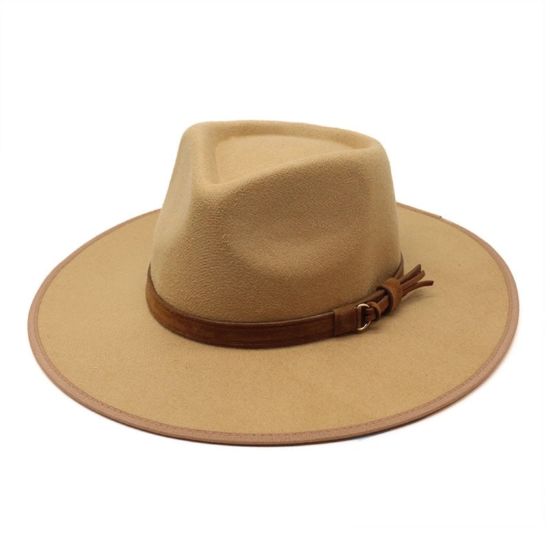 Style Felt Hat Big Brim Woolen Bowler Hat Autumn And Winter Water Drop Top Covered Men And Women Jazz Hat