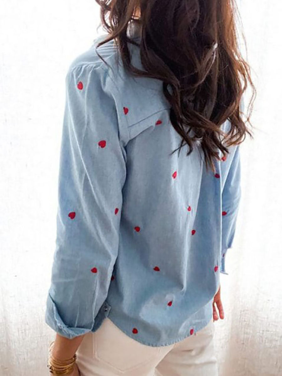 Love Lapel Button Long Sleeve Shirt