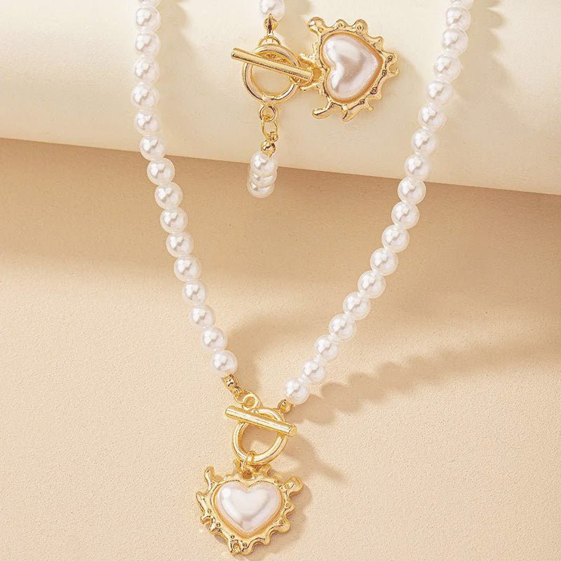 Beaded Heart Pendant Bracelet and Necklace Set