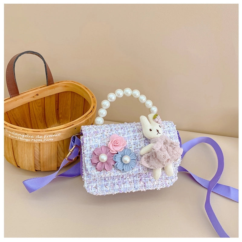 New Girl Bag Pearl Style Portable Trendy Bag Woolen Flower Fashion Girl Princess Crossbody Bag