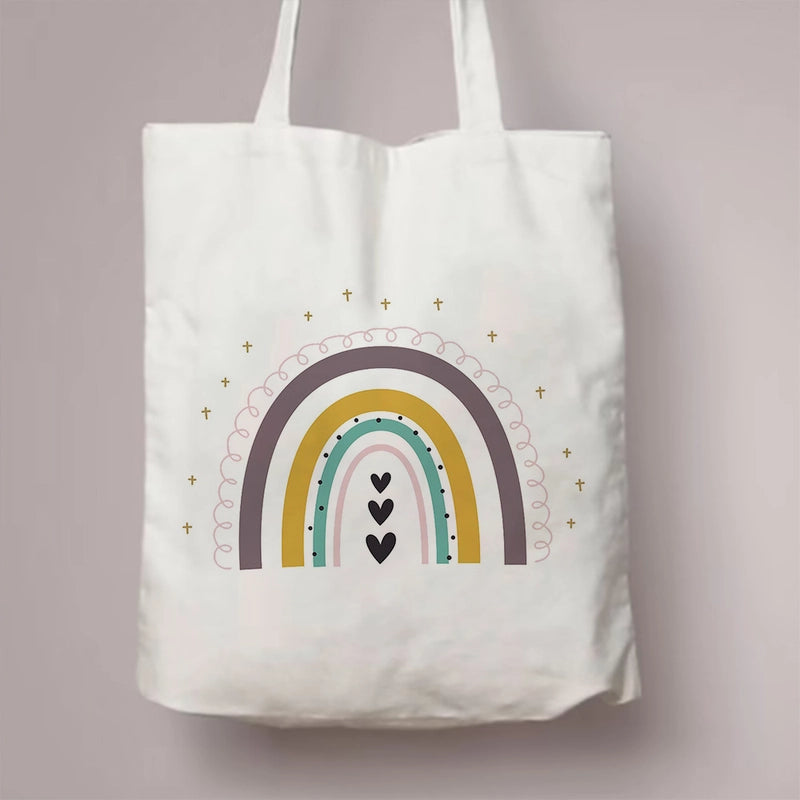Women's Canvas Rainbow Red Heart Cute Square Open Canvas Bag