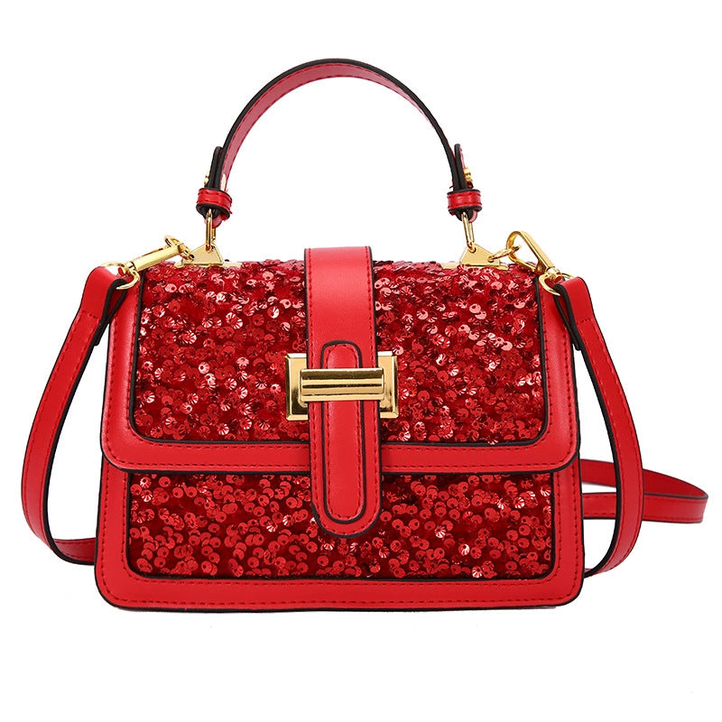 Women's Small All Seasons Pu Leather Sequins Elegant Classic Style Square Zipper Magnetic Buckle Handbag