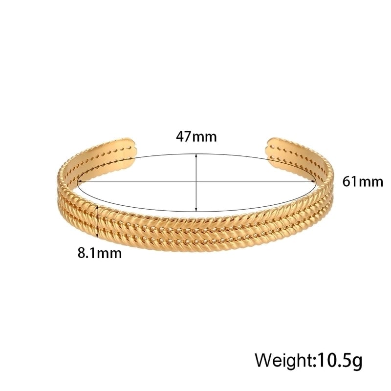 Retro Stripe Heart Shape 304 Stainless Steel 18K Gold Plated Bangle In Bulk