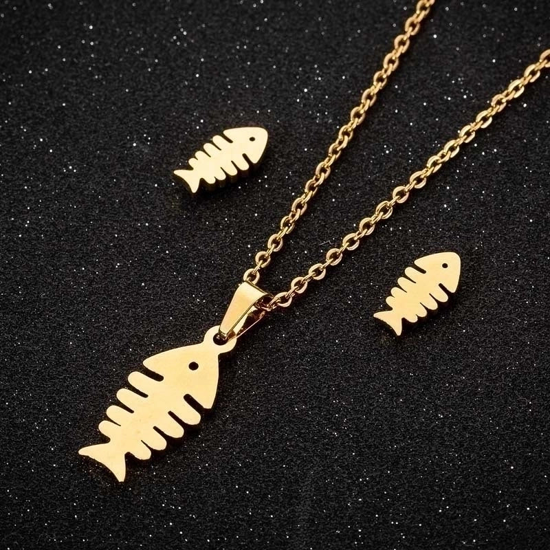 Minimalist Geometric Leaf Heart Shape Stainless Steel Plating Earrings Necklace 1 Set