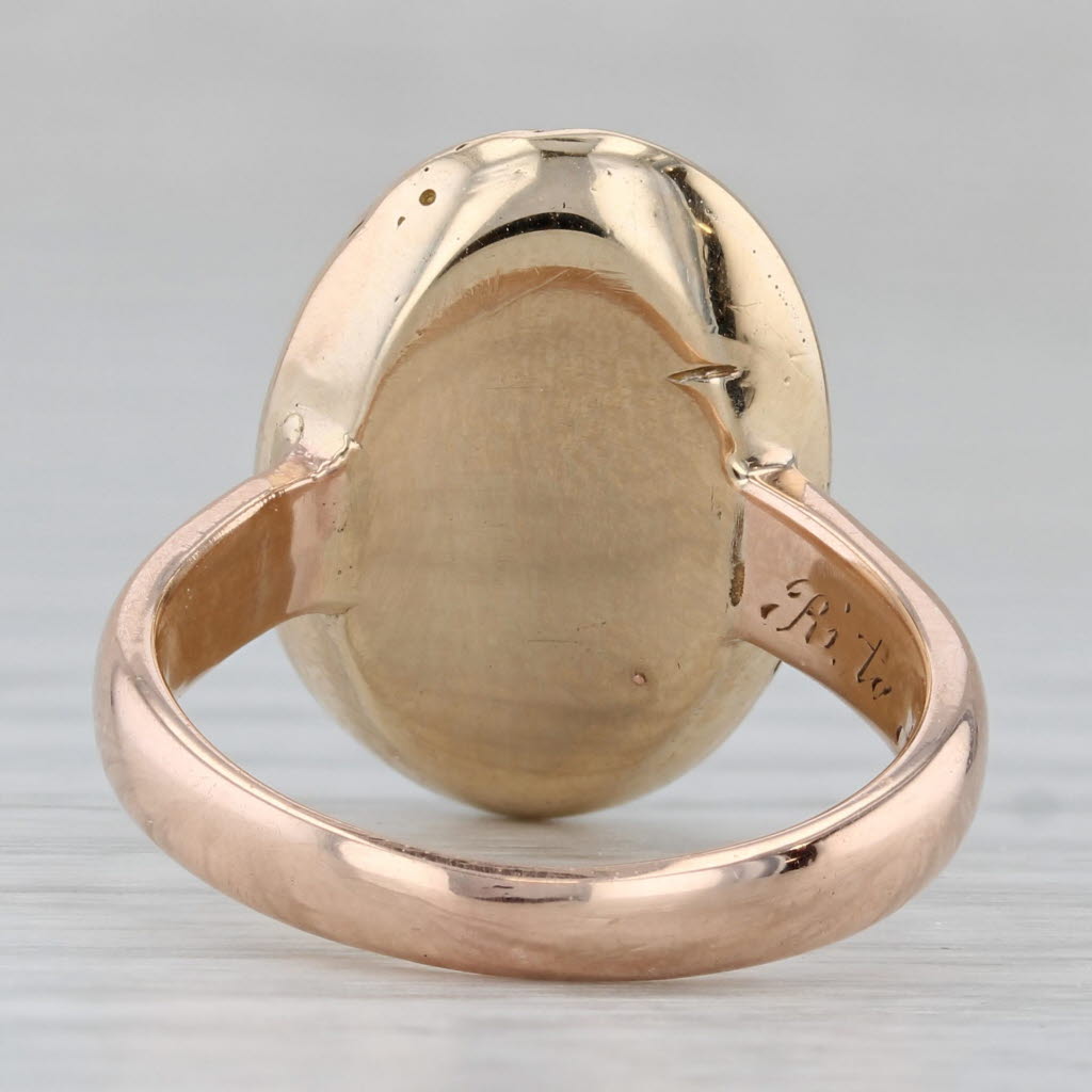Vintage Dendritic Oval Agate Ring 10k Yellow Gold Size 6.5