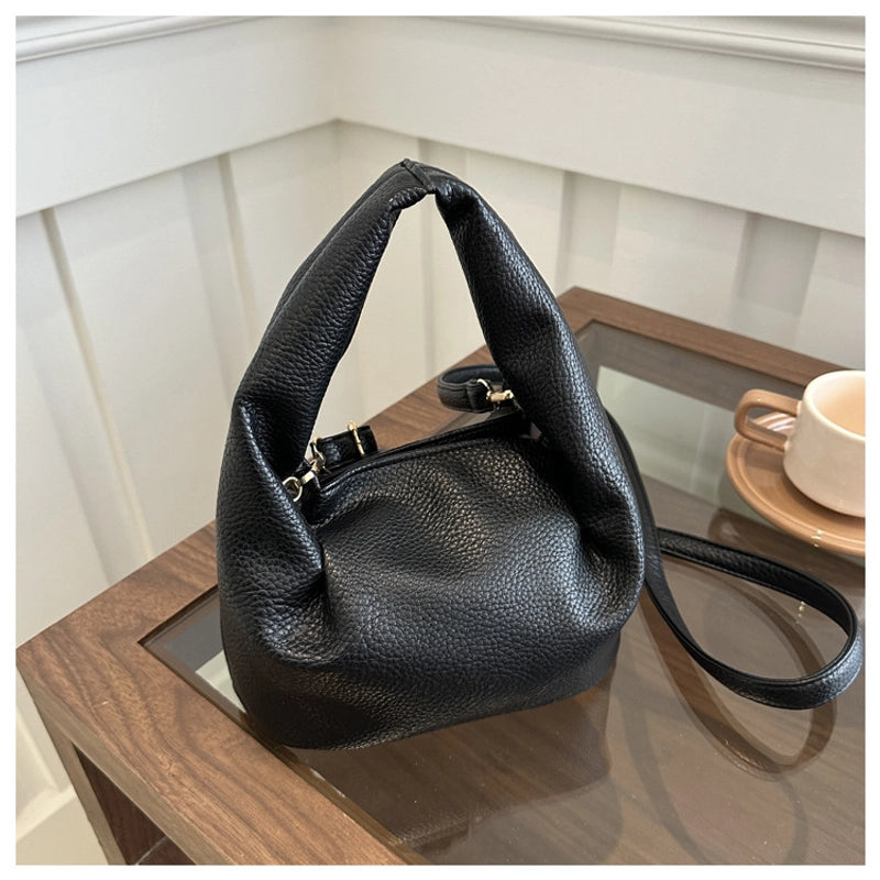 Women's Small Pu Leather Solid Color Streetwear Square Zipper Ruched Bag