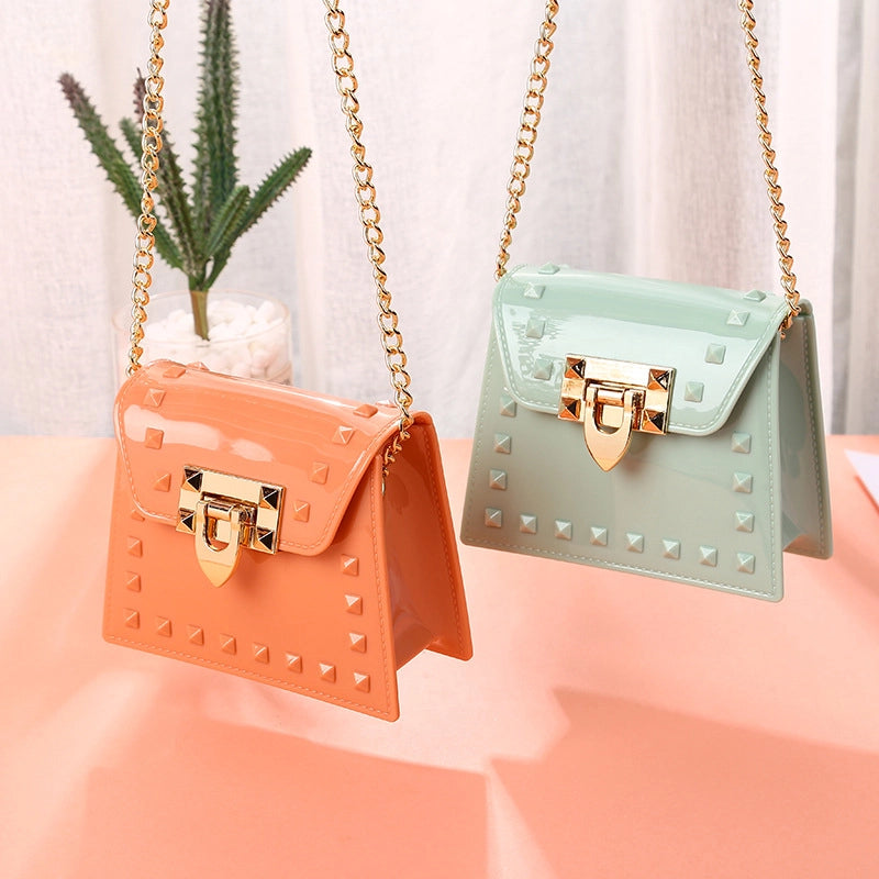 Women's Mini All Seasons Pvc Solid Color Fashion Square Lock Clasp Shoulder Bag