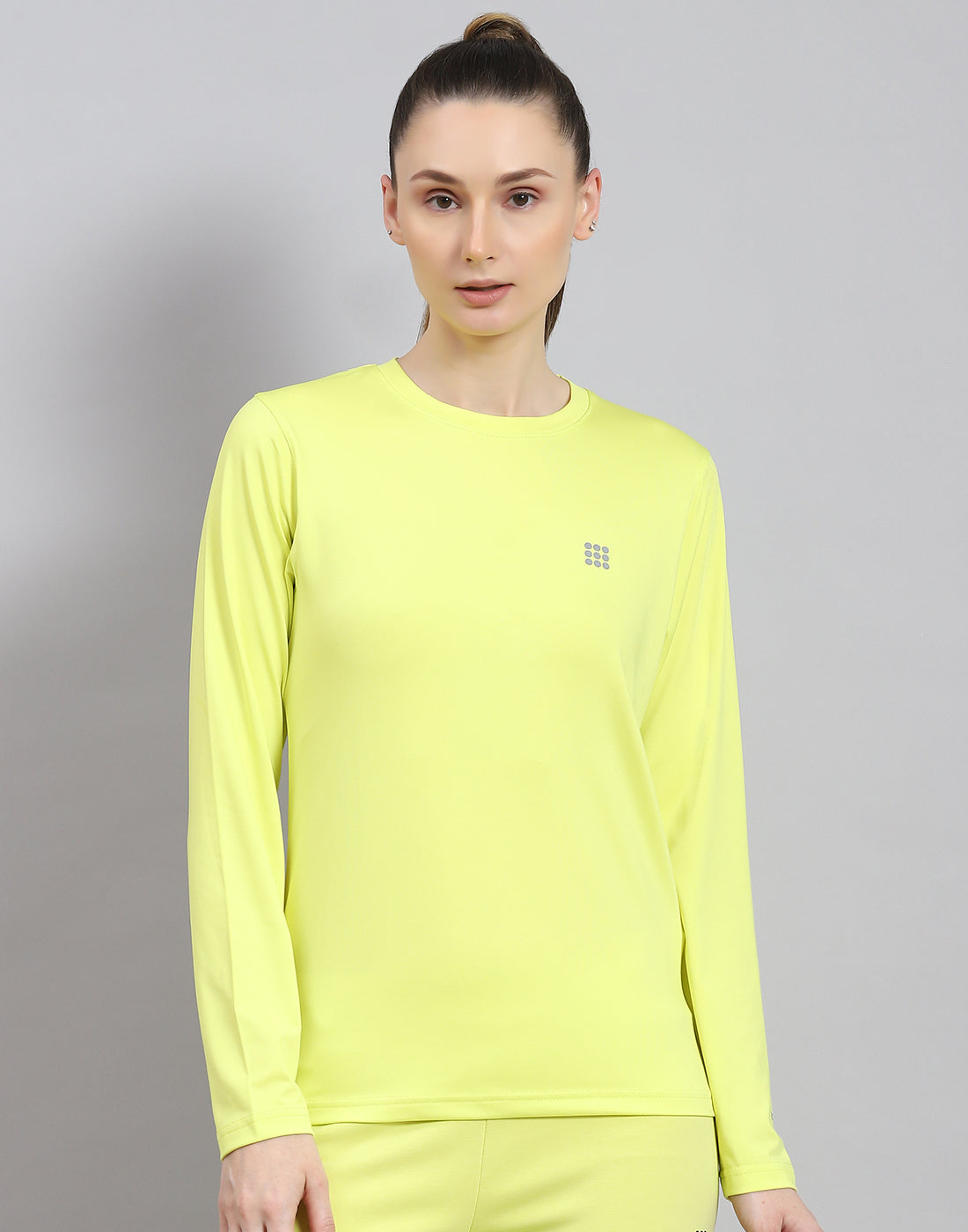 Women Yellow Solid Round Neck Full Sleeve Top