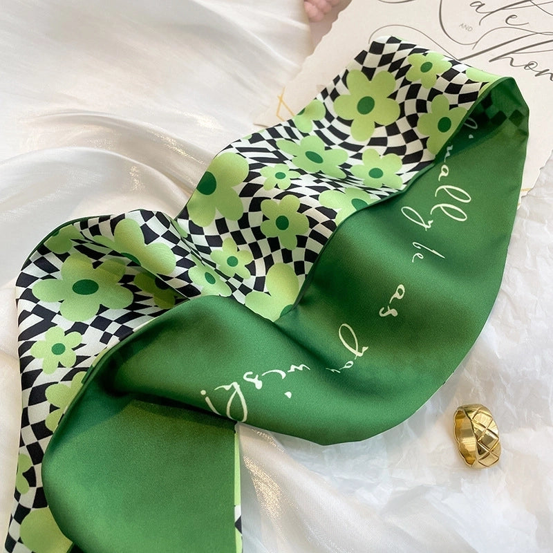 Women's Fashion Sweet Flower Satin Printing Silk Scarves
