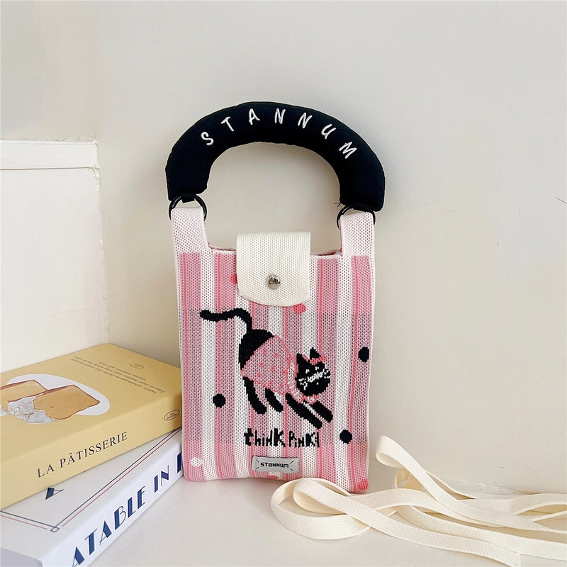 Women's Small Polyester Letter Cat Bow Knot Elegant Bucket Buckle Crossbody Bag
