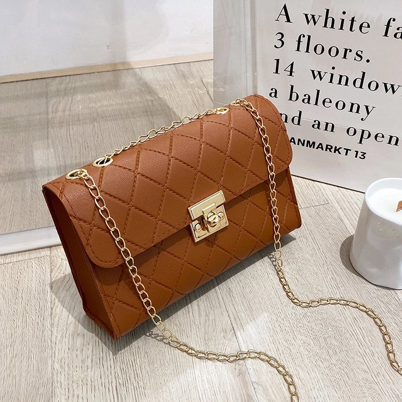 New Style Rhombus Plaid Shoulder Chain Small Square Bag