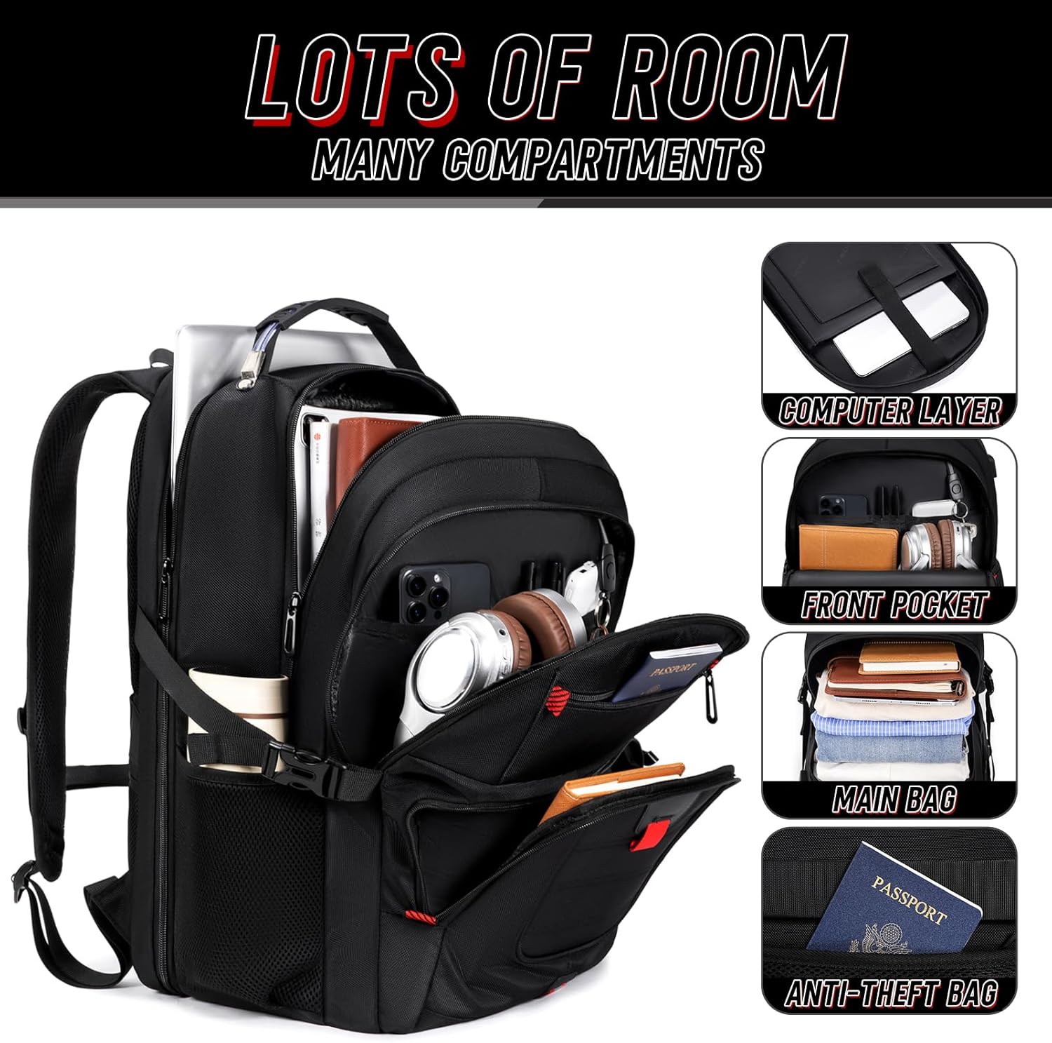 Z-MGKISS Travel Backpack, 50L Extra Large Travel Laptop backpack, Travel Backpack for Men Women with TSA Airline Approved Luggage Bussiness Backpack, Black
