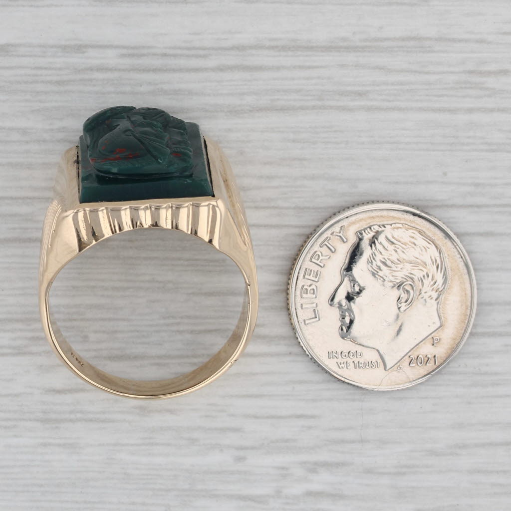 Vintage Bloodstone Carved Soldier Cameo Ring 10k Yellow Gold Size 8.5