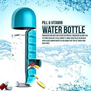 GENERIC 600ML PORTABLE WATER BOTTLE WITH PILL BOX ORGANIZER