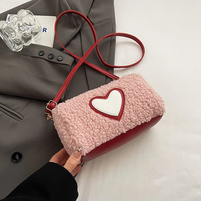 Black Pink Blue Fleece Heart Shape Sewing Thread Square Clutches