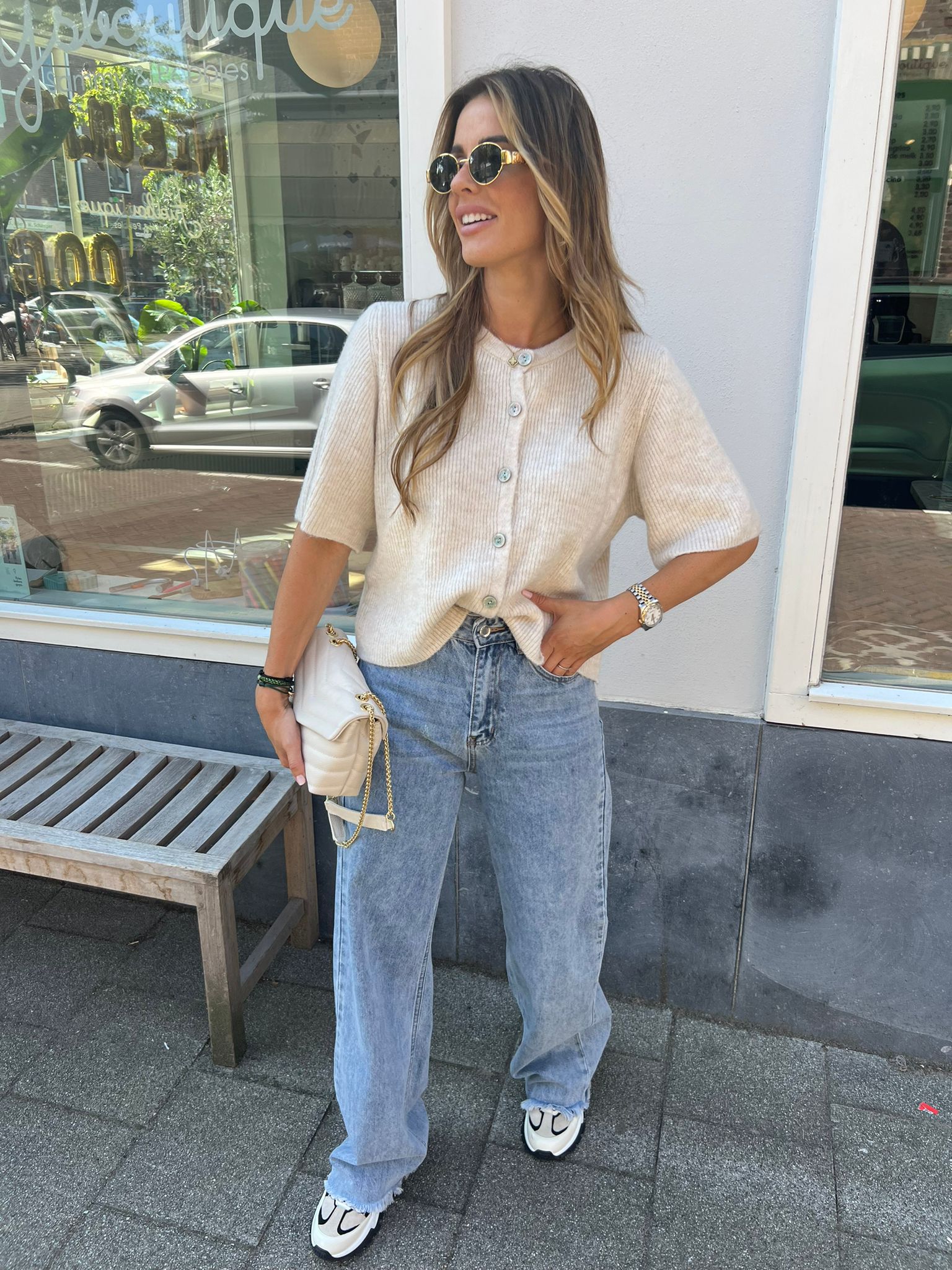 Emma knitted short sleeve vest beige