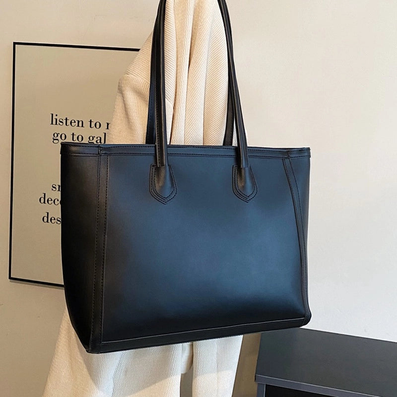 Women's Large Pu Leather Color Block Solid Color Streetwear Square Zipper Tote Bag