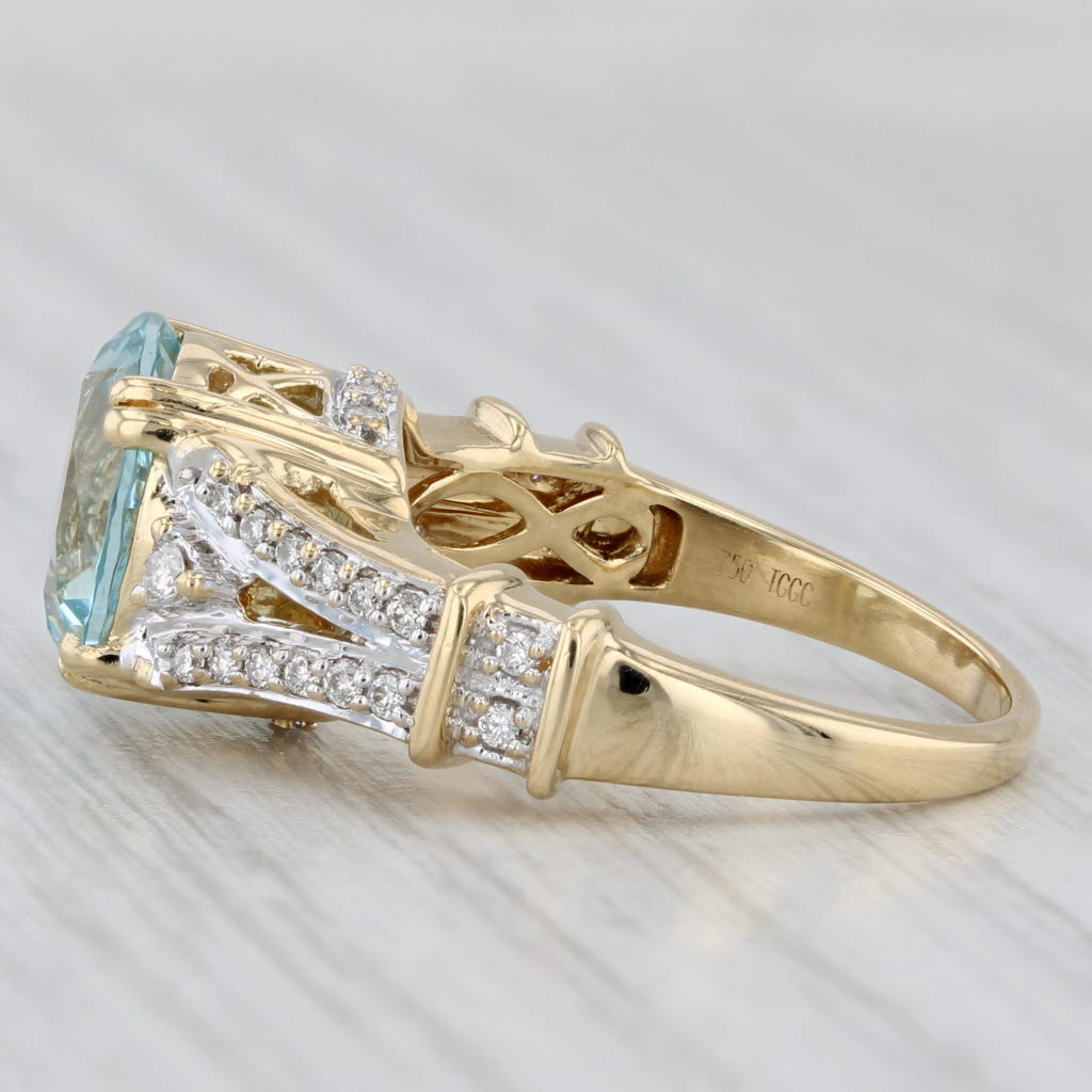 3.50ctw Aquamarine Diamond Ring 18k Yellow Gold Size 7.25