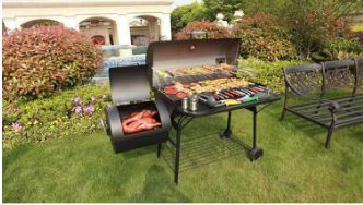 BBQ Charcoal Grill And Offset Smoker For Picnic Garden Terrace Camping Beach Outdoor. Pit Patio Backyard Home Meat Cooker Smoker With 2 Wheels