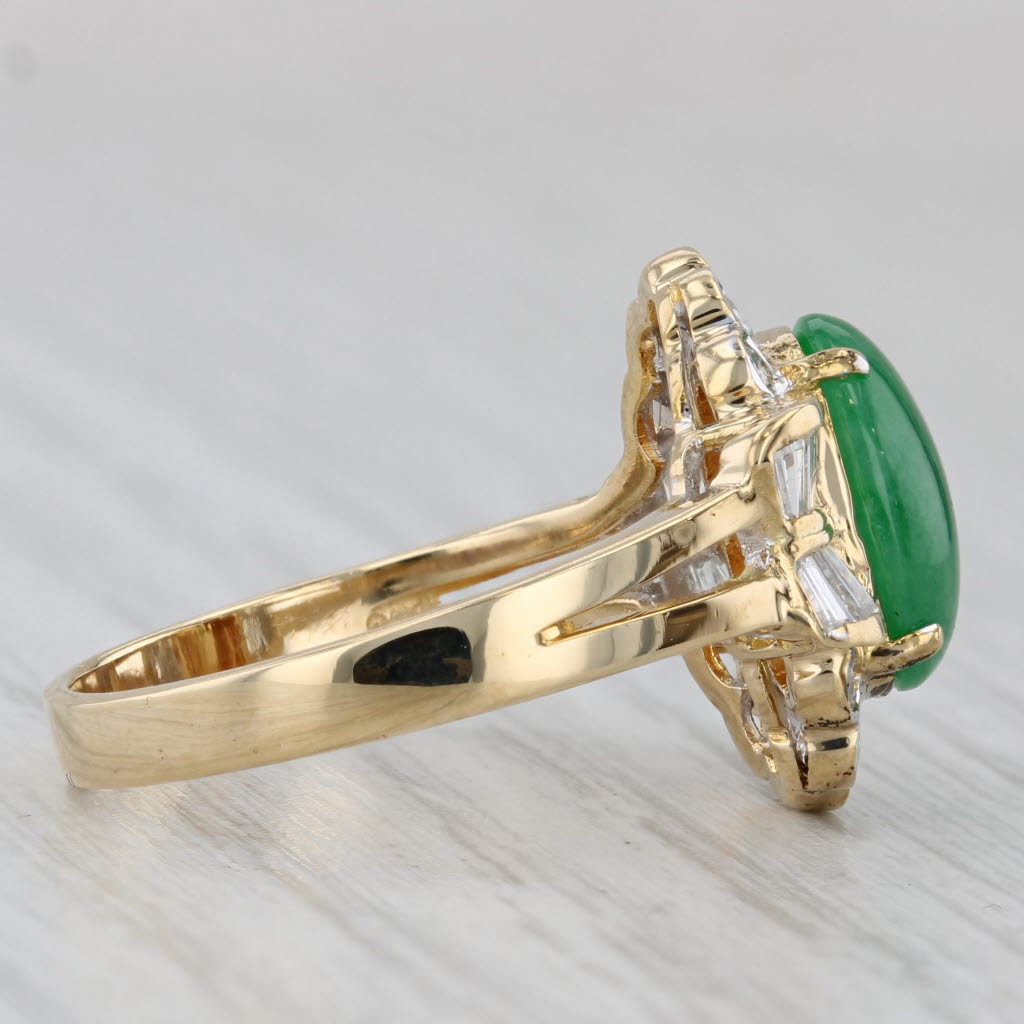 Green Jadeite Jade 0.41ctw Diamond Halo Ring 18k Yellow Gold Size 7