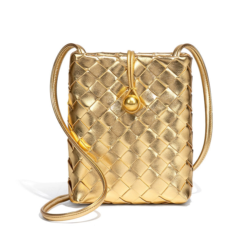 Women's Mini Pu Leather Solid Color Classic Style Weave Square Lock Clasp Shoulder Bag Crossbody Bag