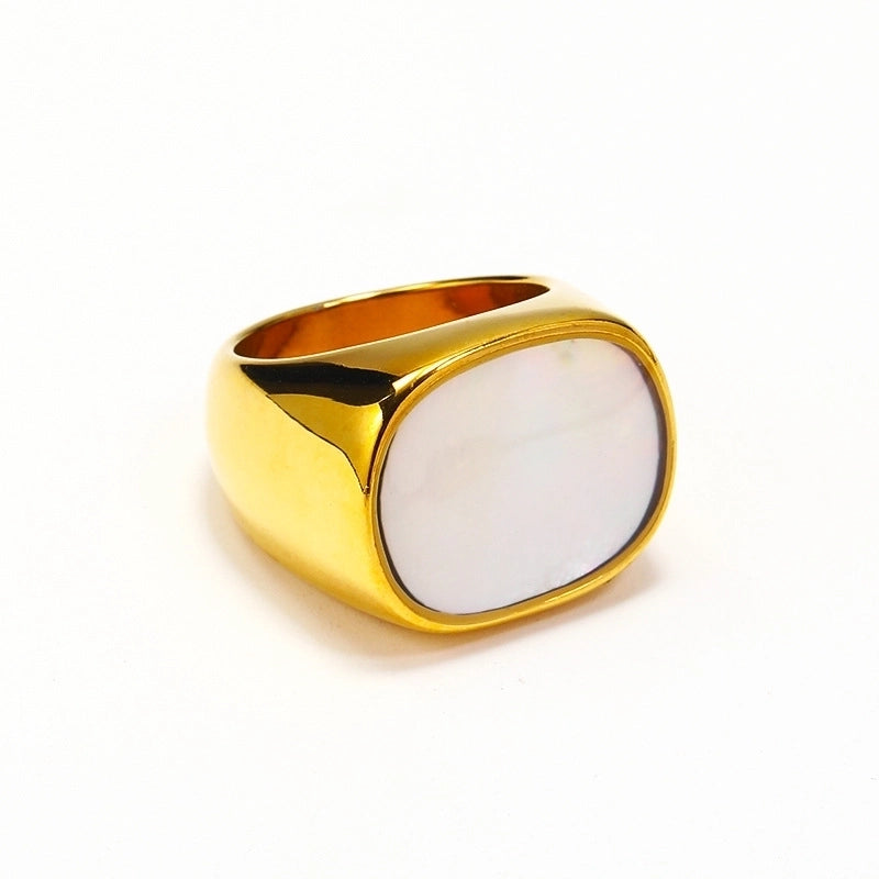 Titanium Steel 18K Gold Plated Hip-Hop Retro Plating Color Block Shell Rings
