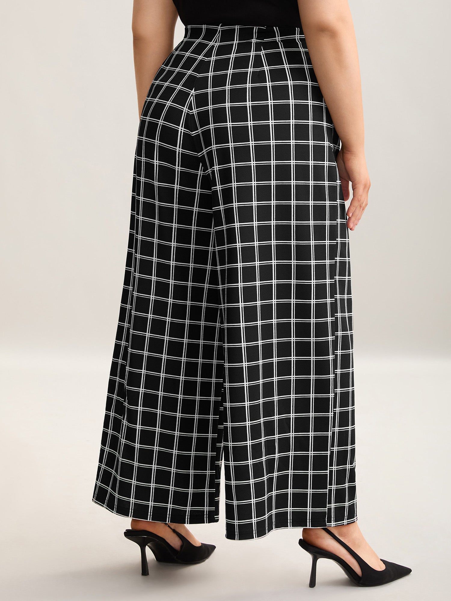 Plaid Pattern Stretchy Waist Wide-Leg Pants