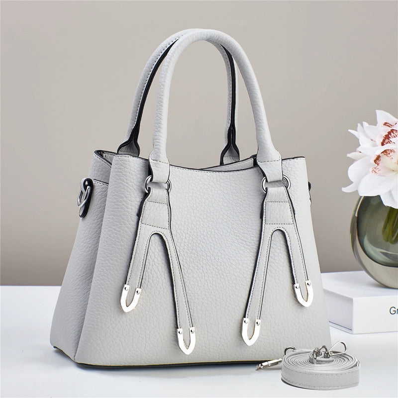Women's Pu Leather Solid Color Basic Sewing Thread Bucket Zipper Handbag