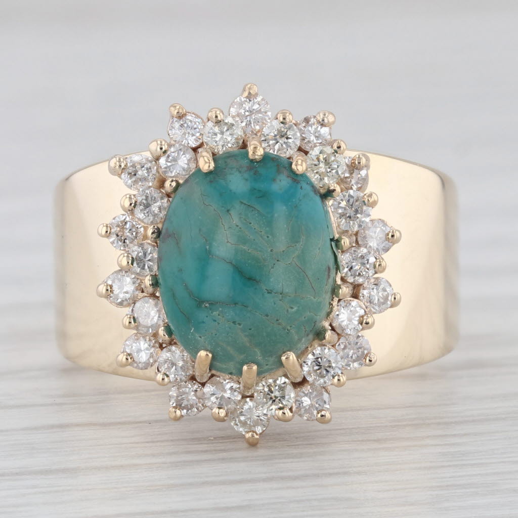 0.80 ctw Green Stone Diamond Halo Wide Band 14K Yellow Gold Size 10 Ring