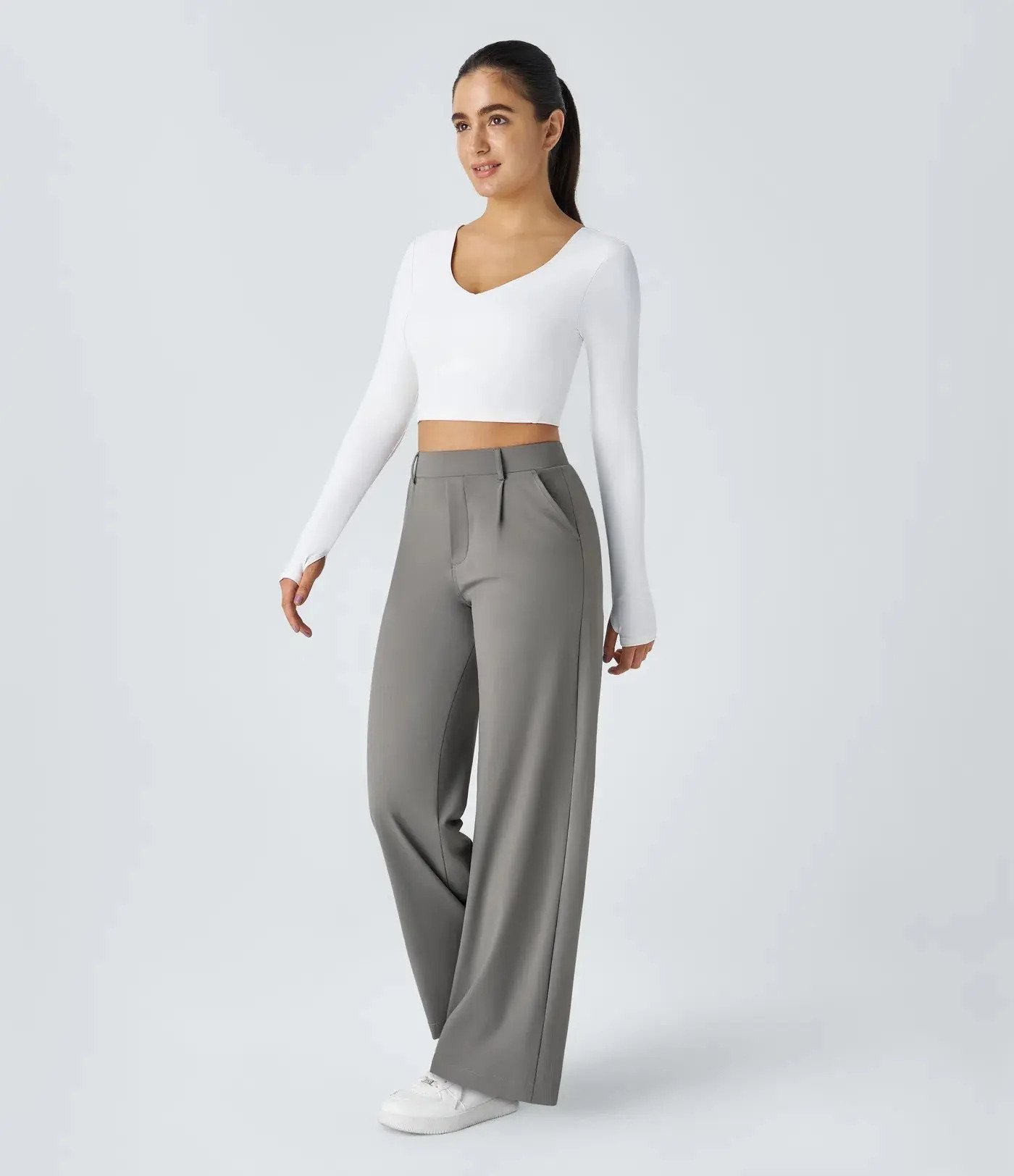 🔥Hot Sale🔥High-waisted Straight Leg Work Pants with Pockets