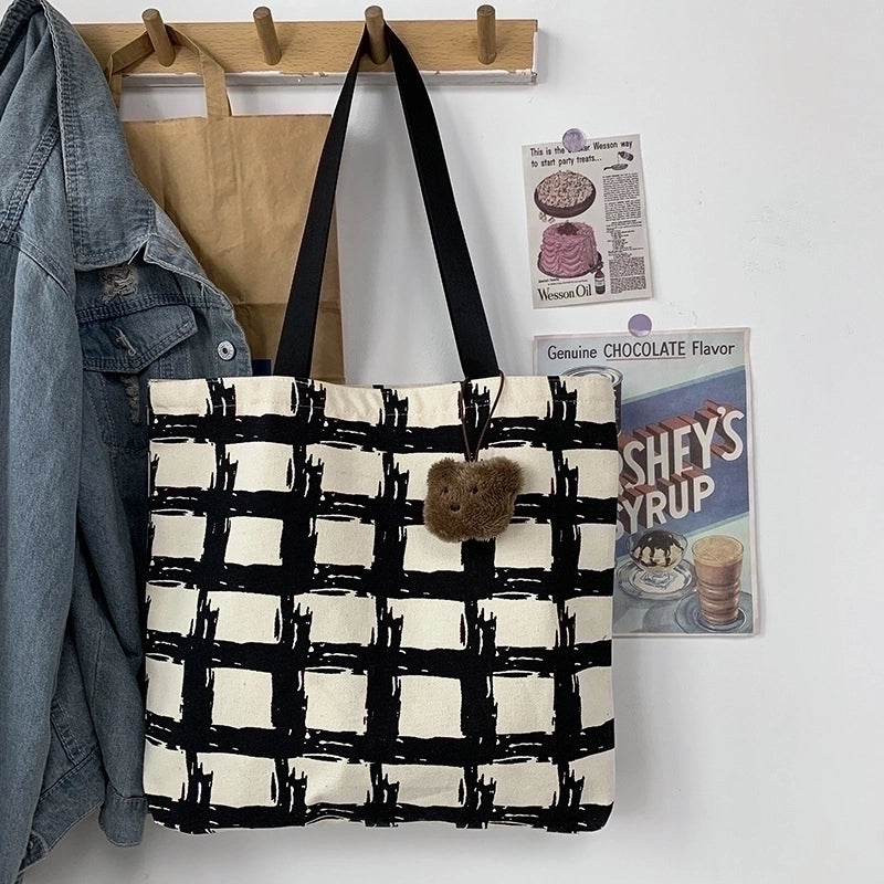 Women's Large Canvas Color Block Streetwear Square Zipper Shoulder Bag